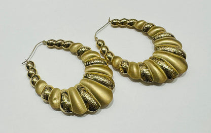 10K TWO TONED YELLOW GOLD SHRIMP HOOP EARRINGS, WEIGHT: 10.0gm