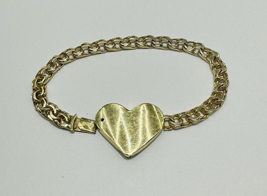 10K GOLD HEART CHINO LINK BRACELET, WEIGHT: 21.1gm