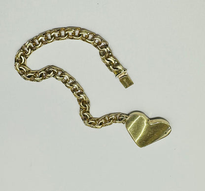 10K GOLD HEART CHINO LINK BRACELET, WEIGHT: 21.1gm
