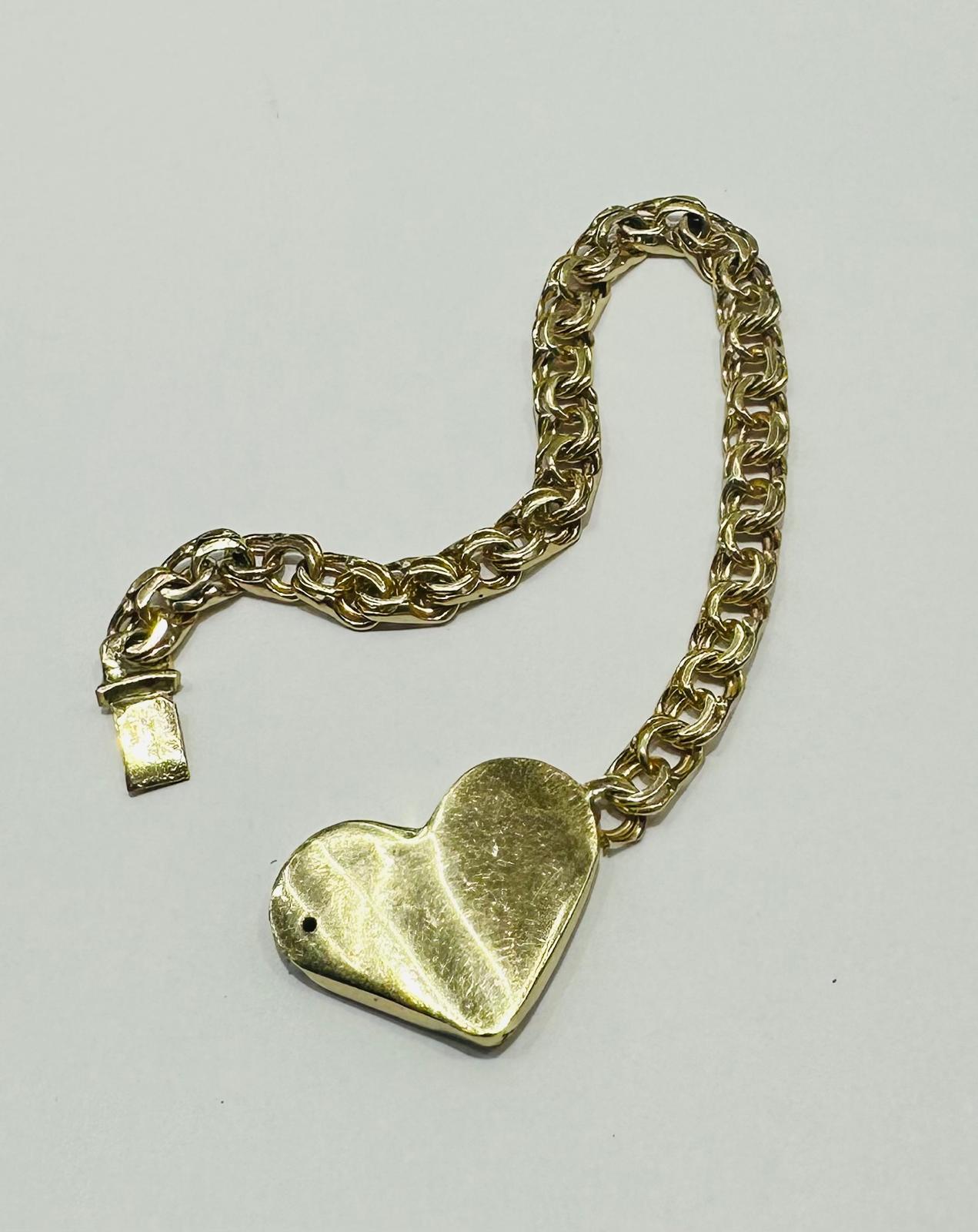 10K GOLD HEART CHINO LINK BRACELET, WEIGHT: 21.1gm