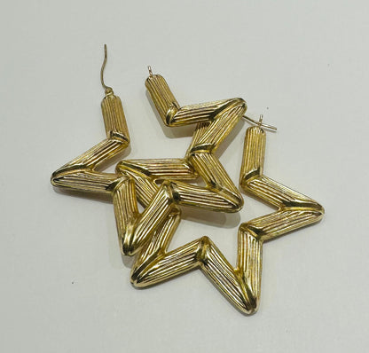 10K GOLD STAR SHAPED HOOP EARRINGS, WEIGHT: 7.6gm