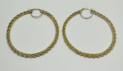 10K GOLD ROPE ROUND HOOP EARRINGS, WEIGHT: 8.4gm