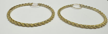 10K GOLD ROPE ROUND HOOP EARRINGS, WEIGHT: 8.4gm