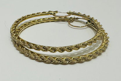 10K GOLD ROPE ROUND HOOP EARRINGS, WEIGHT: 8.4gm