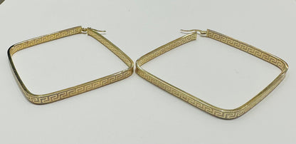 10K GOLD VERSACE GRECA SQUARE HOOP EARRINGS, WEIGHT: 7.4gm