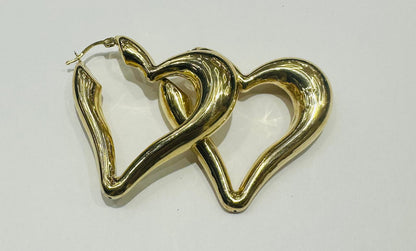 10K GOLD HEART SHAPED HOOP EARRINGS, WEIGHT: 8.3gm