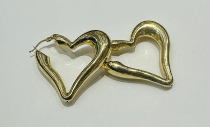 10K GOLD HEART SHAPED HOOP EARRINGS, WEIGHT: 8.3gm