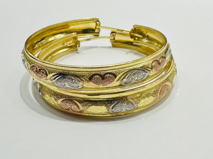 10K GOLD TRI COLOR ROUND HOOP EARRINGS, WEIGHT: 8.9gm