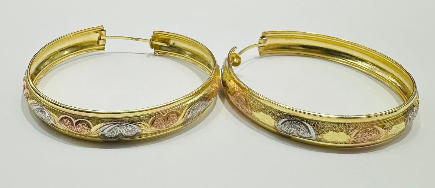 10K GOLD TRI COLOR ROUND HOOP EARRINGS, WEIGHT: 8.9gm