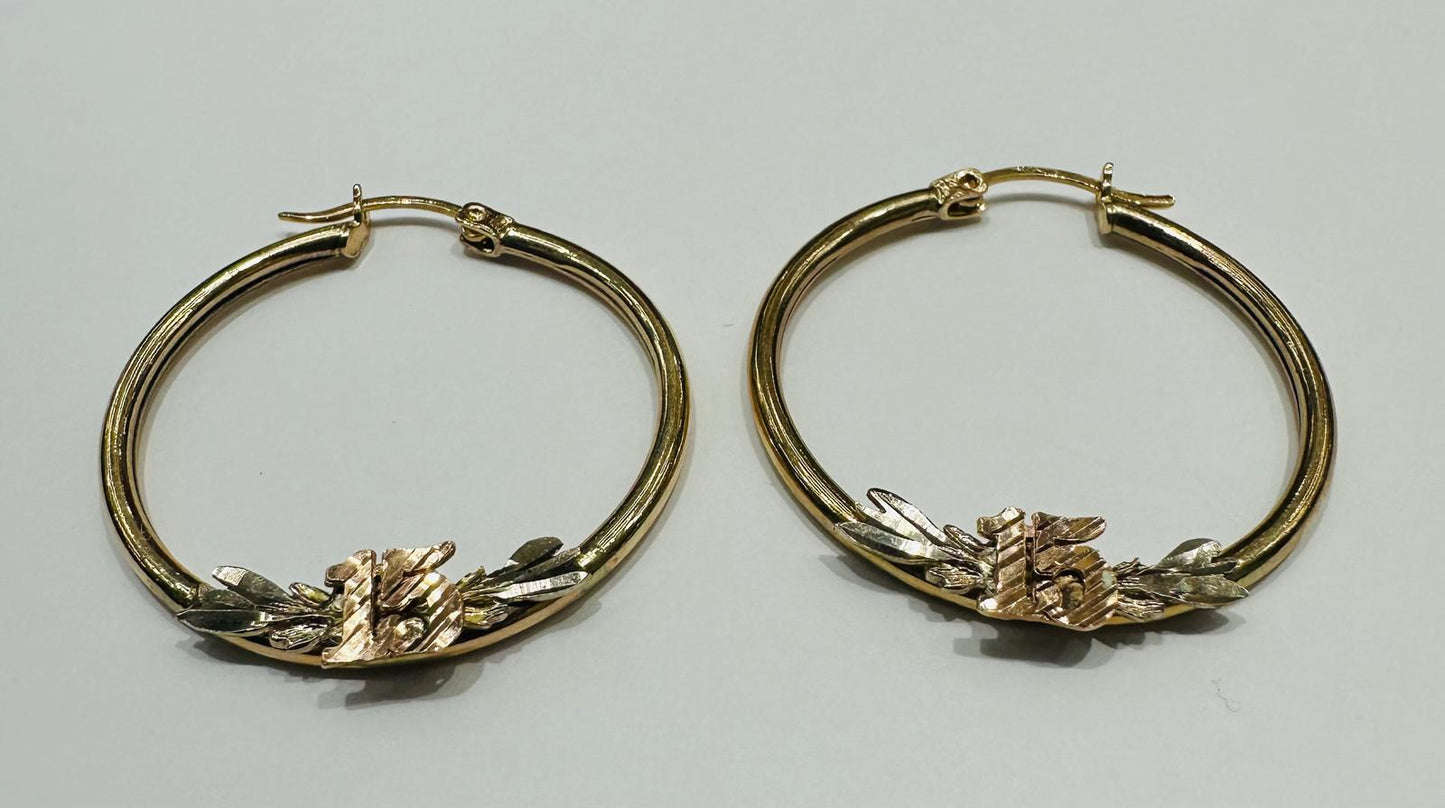 10K YELLOW GOLD QUINCEANERA HOOP EARRINGS, WEIGHT: 3.3gm