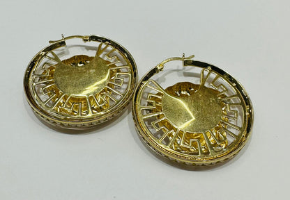 10K YELLOW GOLD & SILVER VERSACE MEDUSA HOOP EARRINGS, WEIGHT: 7.3gm