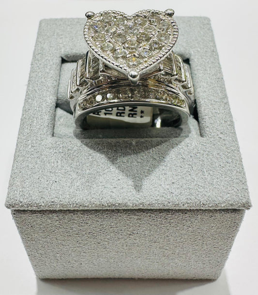 10K WHITE GOLD HEART RING WITH NATURAL DIAMONDS 2CT, 7.8gm