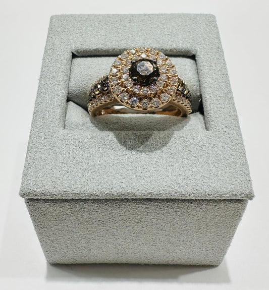 14K ROSE GOLD WHITE & CHOCOLATE NATURAL DIAMONDS RING 7.3gm