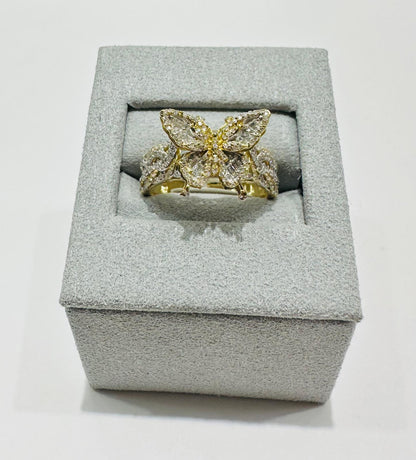 10K GOLD BUTTERFLY NATURAL DIAMONDS RING 4.5gm