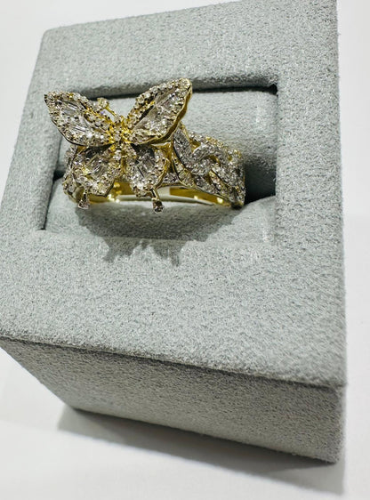 10K GOLD BUTTERFLY NATURAL DIAMONDS RING 4.5gm