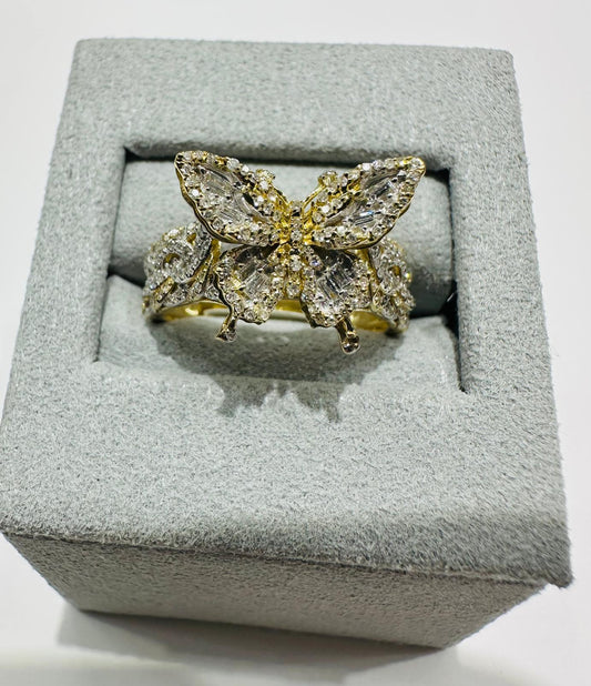 10K GOLD BUTTERFLY NATURAL DIAMONDS RING 4.5gm