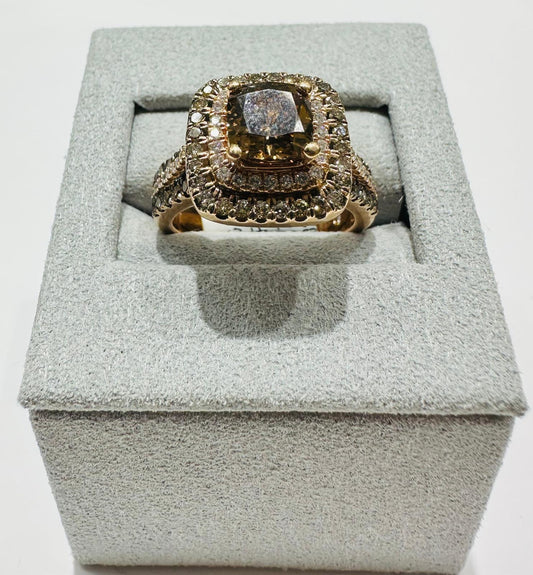 14K ROSE GOLD WHITE & CHOCOLATE NATURAL DIAMONDS RING 8.4gm