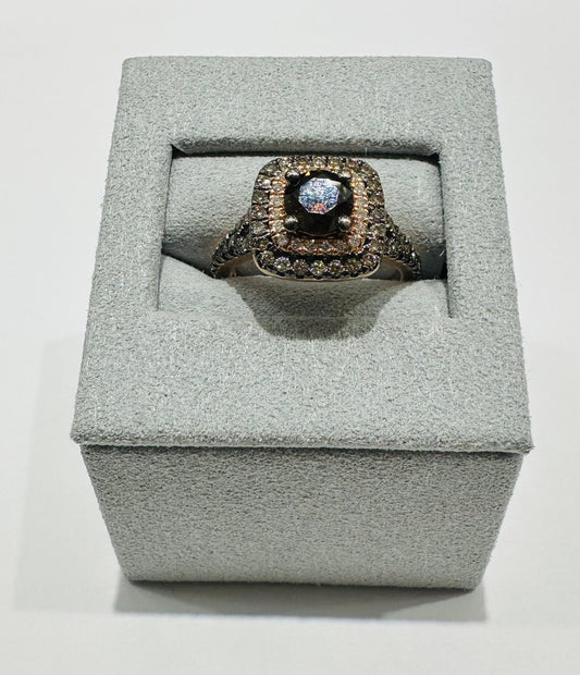 14K ROSE GOLD WHITE & CHOCOLATE NATURAL DIAMONDS RING 6.2gm