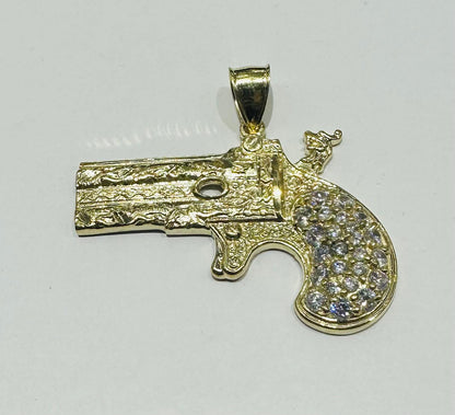 10K GOLD CZ GUN PENDANT, WEIGHT: 12.5gm