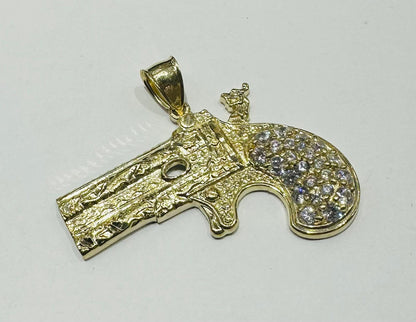 10K GOLD CZ GUN PENDANT, WEIGHT: 12.5gm