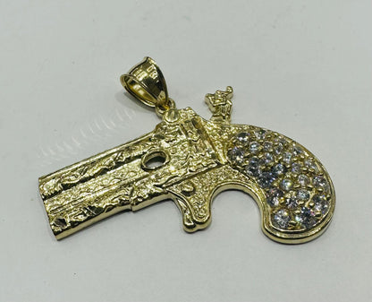 10K GOLD CZ GUN PENDANT, WEIGHT: 12.5gm