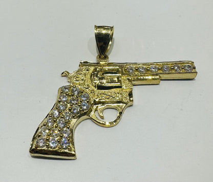 10K GOLD CZ GUN PENDANT, WEIGHT: 8.2gm