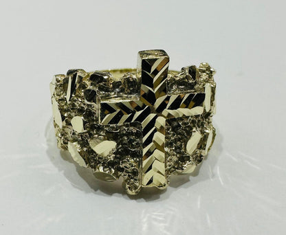 10K GOLD CROSS NUGGET RING, WEIGHT: 6.5gm