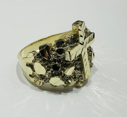 10K GOLD CROSS NUGGET RING, WEIGHT: 6.5gm