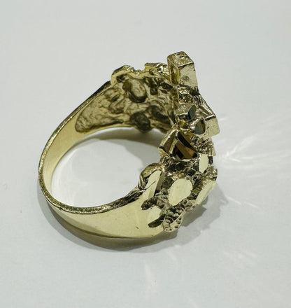 10K GOLD CROSS NUGGET RING, WEIGHT: 6.5gm