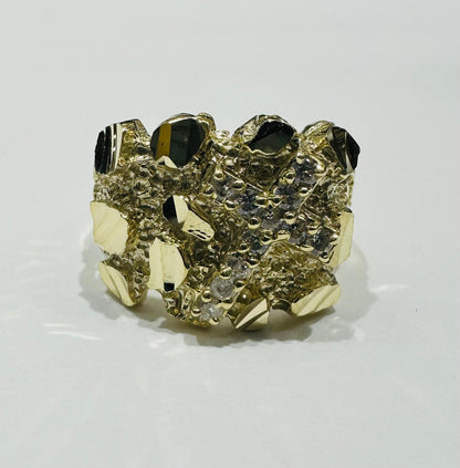 10K GOLD CZ STONE NUGGET RING, WEIGHT: 6.7gm