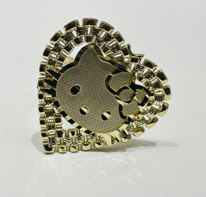 10K GOLD HEART KITTY RING, WEIGHT: 3.9gm