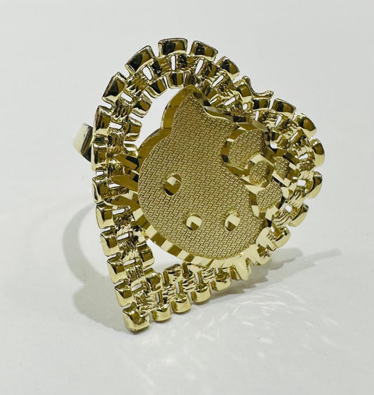 10K GOLD HEART KITTY RING, WEIGHT: 3.9gm