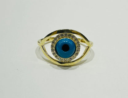 10K GOLD EVIL EYE CZ RING, WEIGHT: 1.8gm