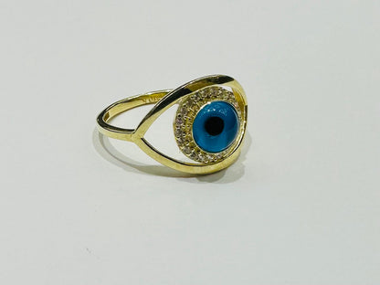 10K GOLD EVIL EYE CZ RING, WEIGHT: 1.8gm