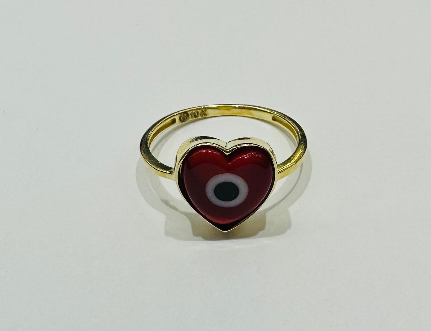 10K GOLD EVIL EYE RED HEART RING, WEIGHT: 1.9gm