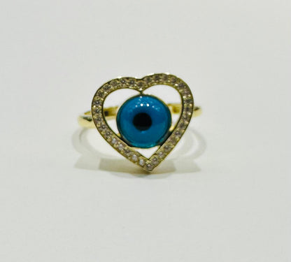 10K GOLD EVIL EYE BLUE HEART RING, WEIGHT: 2.6gm