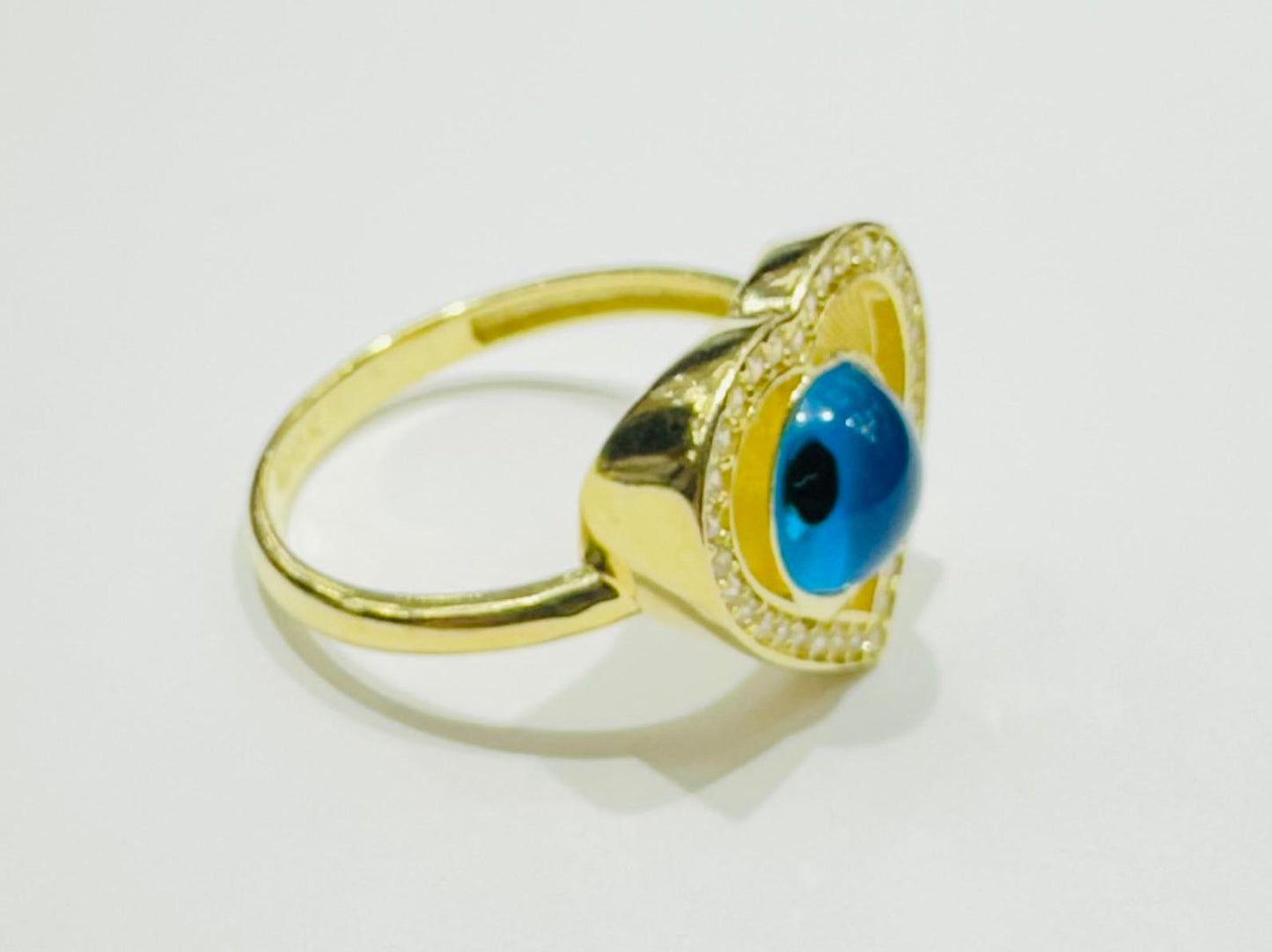 10K GOLD EVIL EYE BLUE HEART RING, WEIGHT: 2.6gm