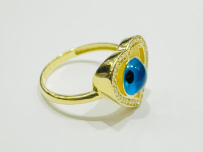 10K GOLD EVIL EYE BLUE HEART RING, WEIGHT: 2.6gm