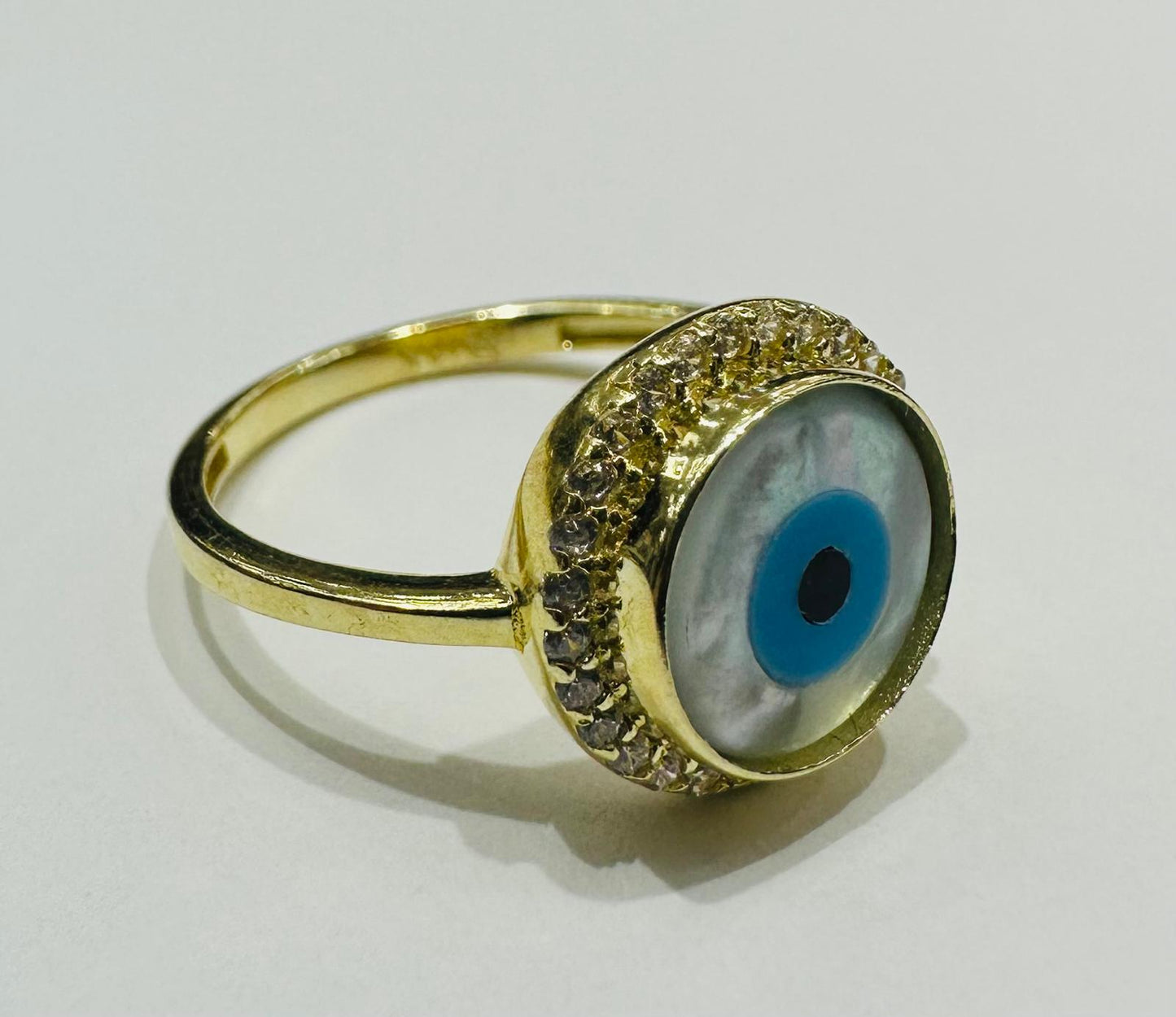 10K GOLD EVIL EYE BLUE CZ RING, WEIGHT: 2.5gm