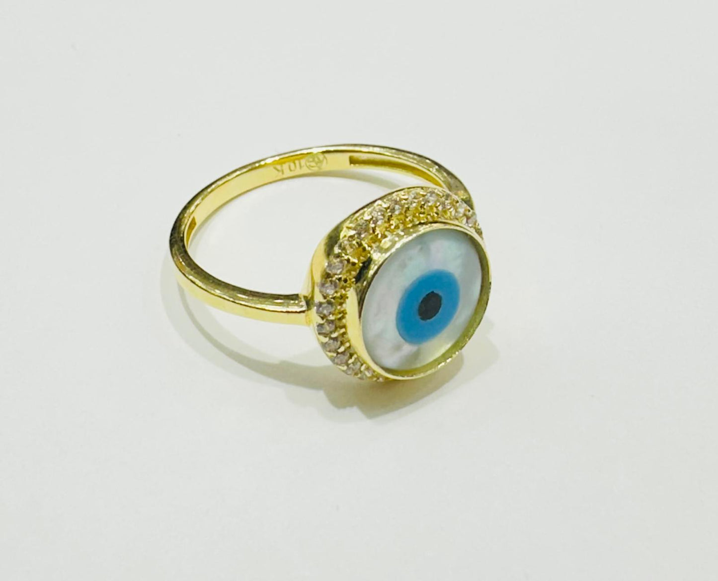 10K GOLD EVIL EYE BLUE CZ RING, WEIGHT: 2.5gm