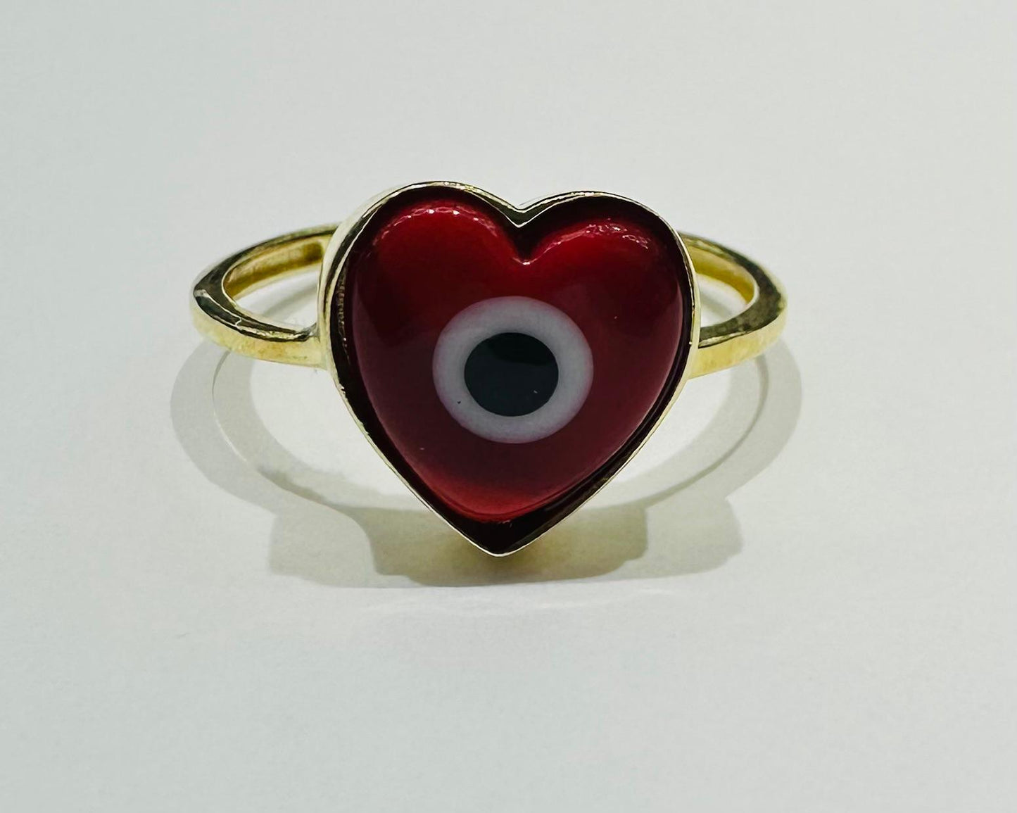 10K GOLD EVIL EYE RED HEART RING, WEIGHT: 1.9gm