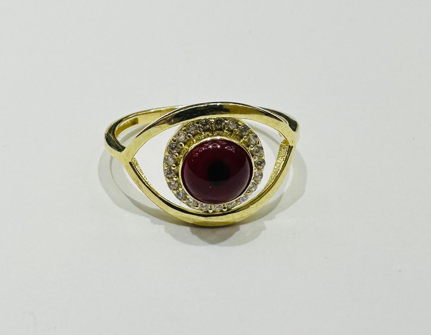 10K GOLD EVIL EYE RED CZ RING, WEIGHT: 1.8gm