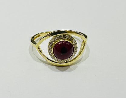 10K GOLD EVIL EYE RED CZ RING, WEIGHT: 1.8gm