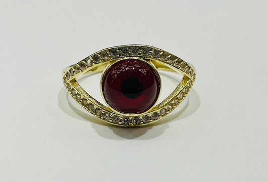 10K GOLD EVIL RED EYE CZ RING, WEIGHT: 2.5gm