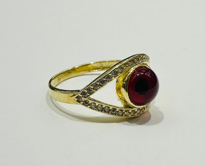10K GOLD EVIL RED EYE CZ RING, WEIGHT: 2.5gm