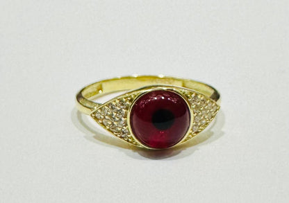 10K GOLD EVIL RED EYE CZ RING, WEIGHT: 2.1gm