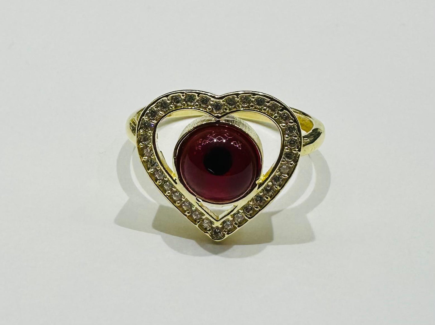 10K GOLD EVIL EYE RED HEART CZ RING, WEIGHT: 2.8gm