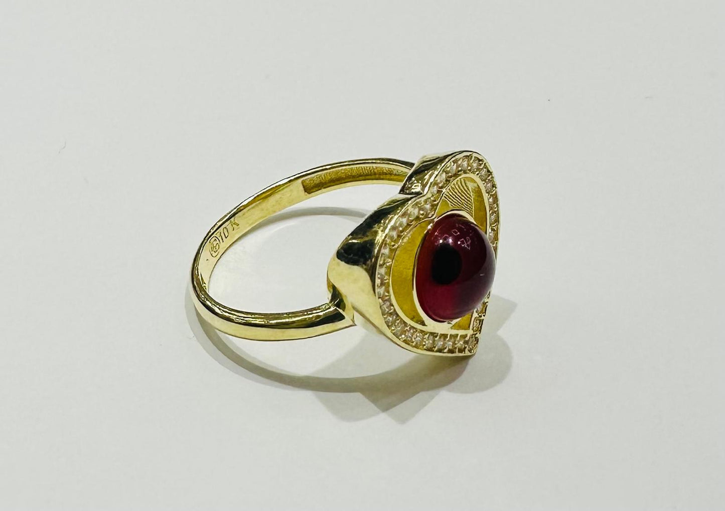 10K GOLD EVIL EYE RED HEART CZ RING, WEIGHT: 2.8gm