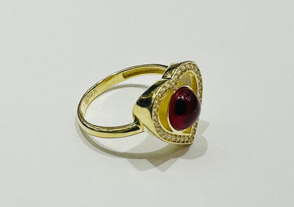 10K GOLD EVIL EYE RED HEART CZ RING, WEIGHT: 2.8gm