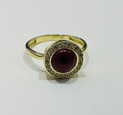 10K GOLD EVIL EYE RED CZ RING, WEIGHT: 2.5gm